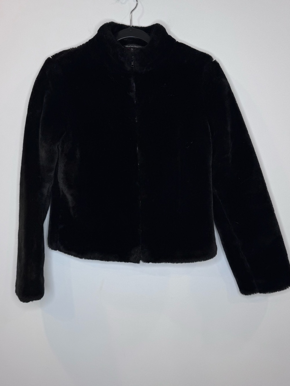 Vintage Y2K 2000s Le Chateau Faux Fur Crop Jacket Black sz medium plush - Picture 2 of 12